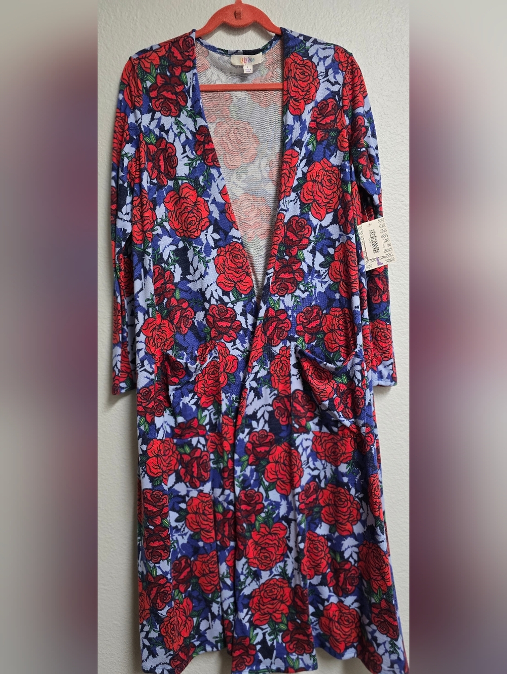 Lularoe Floral Open-Front Lounge SARAH Cardigan - Red Rose Print